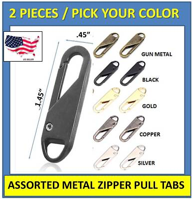 TWO 2 ZIPPER PULL REPLACEMENT EXTENDER PULL TAB 1.45quot; LONG STURDY 5 COLORS
