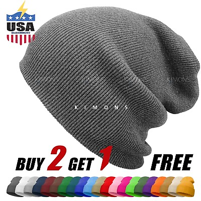 #ad Solid Plain Slouchy Knit Beanie Hat Ski Skull Winter Men Women Cuff Cap Baggy CF