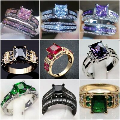 Gorgeous 925 Silver Filled Rings Women Cubic Zircon Jewelry Wedding Gift Sz 6 10
