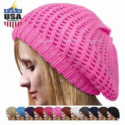 #ad Beret Knit Slouchy Baggy Beanie Oversize Winter Hat Ski Slouchy Cap Women Solid