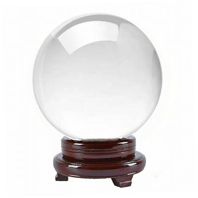 Clear Crystal Ball Quartz w Wood Stand 80 mm 200 mm Healing Sphere