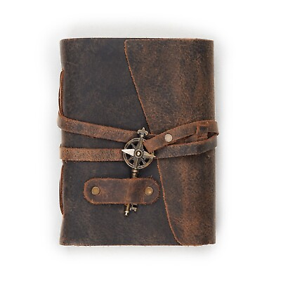 Handmade Vintage Leather Journal Deckle Edges Paper with Antique Brass Key Diary