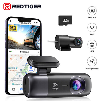 #ad REDTIGER F9 4K Dash Cam Front and Rear Dash Camera WiFi GPS with Free 32GB Card