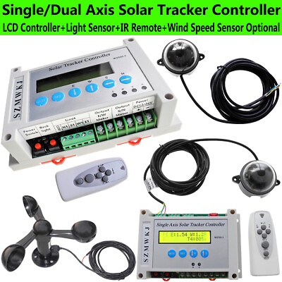 #ad LCD Single Dual Axis Solar Tracker Controller W Wind Sensor DIY Solar System IG