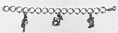 #ad 925 Sterling Silver 3 Charm Bracelet 7quot; Jew 095
