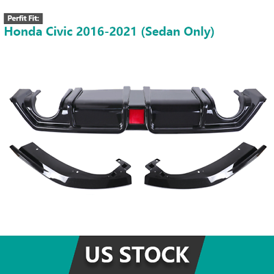 #ad For 2016 2021 Honda Civic Gloss Black Rear Bumper Diffuser Lip W LED Light NEW