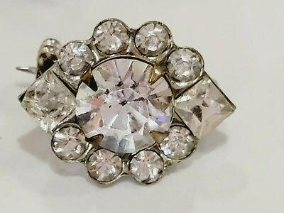 #ad Vintage Tiny Crystal Rhinestone Collar Brooch Pin Silver Tone .75quot; x .5quot;