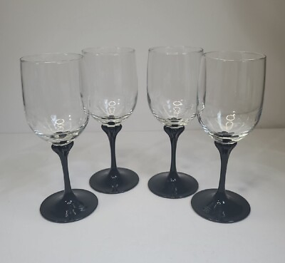 #ad #ad Vintage Luminarc France Veronese Black Stem Wine Glasses Set of 4 Petal Stem 8oz
