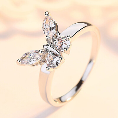 Women Fashion Butterfly Jewelry 925 Silver Ring Wedding Gift Sz 6 10