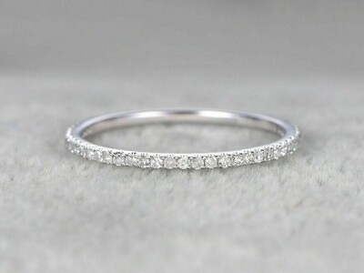 #ad .50 Ct Simulated Diamond Thin Eternity Wedding Band Ring 14k White Gold Finish