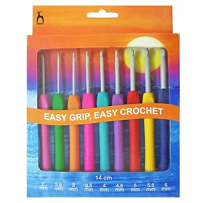 #ad Pony Crochet Hook Set: Easy Grip with Flat Finger: 14cm x Sizes 2 6mm Steel