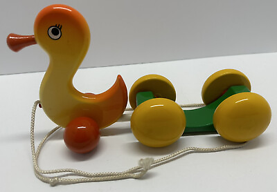 Vintage KOUVALIAS Wooden Duck Pull Along Toy Made In Greece
