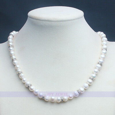 17quot; Genuine White FW Pearl amp; Swarovski Crystal Necklace