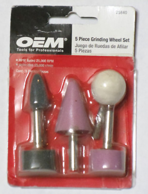#ad OEM 5 Piece Grinding Wheel Set Cone Cylinder amp; Ball 1 4quot; Shank 25000 RPM 25840