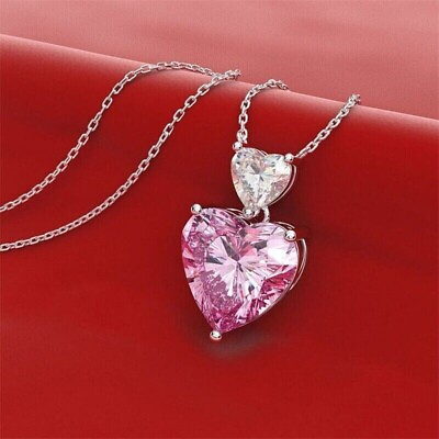 #ad 2Ct Heart Pink Sapphire Lab Created Valentines Day Pendant 14K White Gold Plated