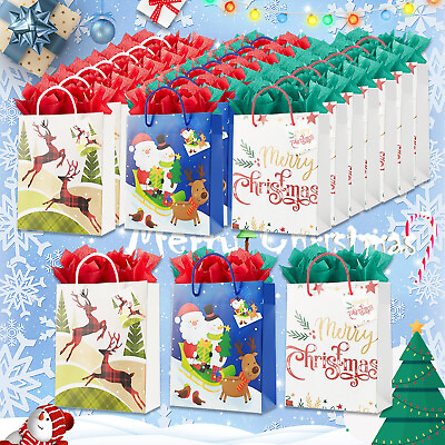 Christmas Gift Bags Red Christmas Bags with Tissue Paper for Xmas Gift Wrapping