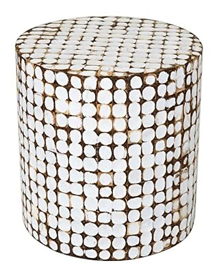 #ad Round Side Table Real Coconut Shell Mosaic Inlaid Pre Assembled Natural W...