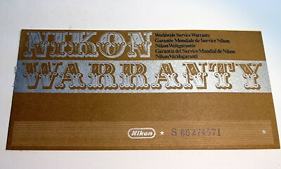 Nikon warranty card 1974 model Nikomat FTN auto 50mm f2 vintage