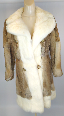 #ad Girls 14 16 VTG Rabbit Fur Coat Brown w Silk Lining 32quot; Chest Wide Collar XS