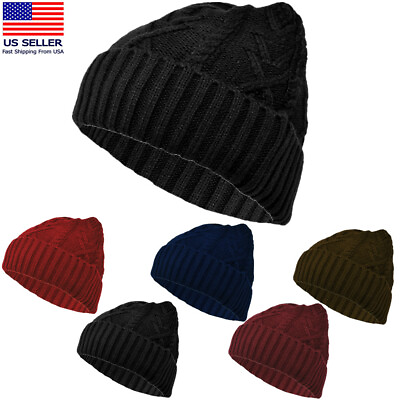 #ad Mens Womens Winter Insulated Knit Beanie Thermal Fleece Lined Hat Ski Cuff Cap