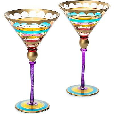 Italian Multicolor Martini Glasses Set of 2 by The Wine Savant 9.2 oz