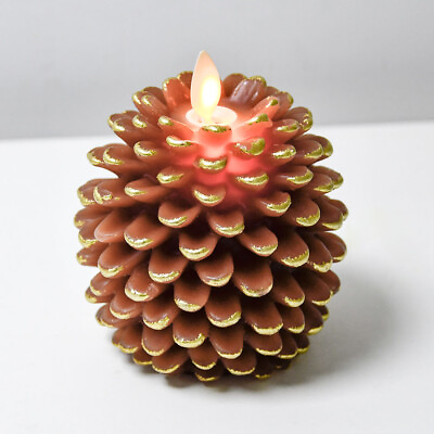 Luminara Flameless Pine Cone Led Candles Wax Unscented with Timer for Wedding