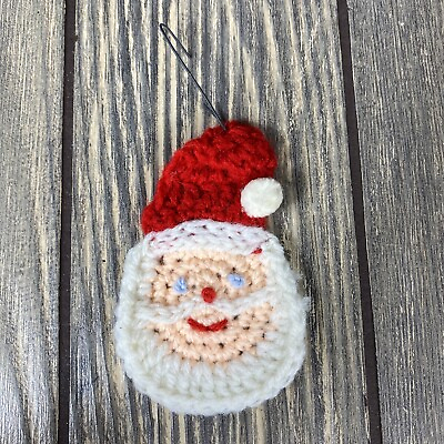 #ad Vintage Handmade Crochet Knit Santa Claus Christmas Ornament 3”