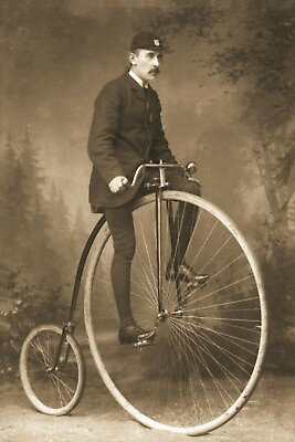 #ad Antique Photo ... Man on High Wheel Penny Farthing Bicycle ..Photo Reprint 8x12