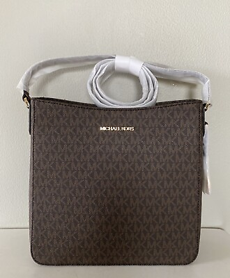 Michael Kors Jet Set Travel Brown PVC MK Signature Large Messenger Bag Handbag