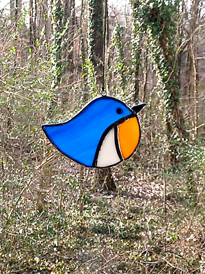 #ad Real Stained Glass Bluebird Suncatcher Ready to Hang Handmade Not Plastic