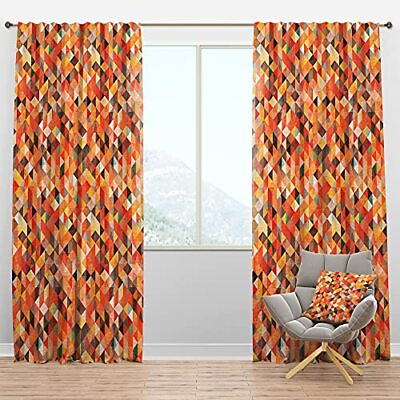 #ad Blackout Curtains #x27;Geometric Triangular in Red and Orange#x27; Curtains for Bedro...
