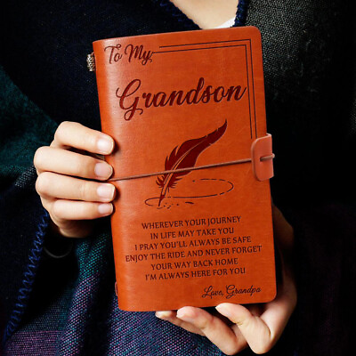 #ad To My Grandson Always Here Love Grandpa Engraved Leather Journal Notebook Diary