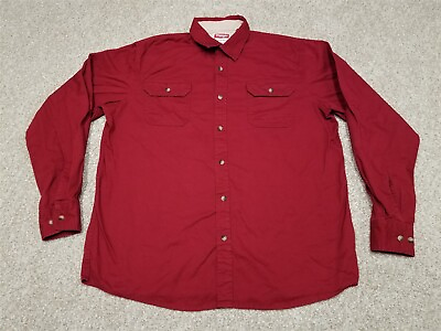 #ad Wrangler Premium Quality Shirt Mens Large Red Long Sleeve 100% Cotton Casual