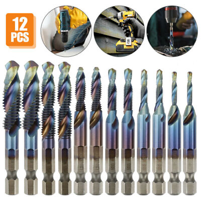 #ad #ad 12PCS 1 4quot;M3 M10 Composite Hex Shank HSS Metric Screw Thread Tap Drill Bits Set