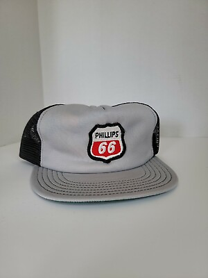 #ad Vintage Phillips 66 Patch Oil Trucker Mesh Snapback Back Grey Hat USA MADE READ