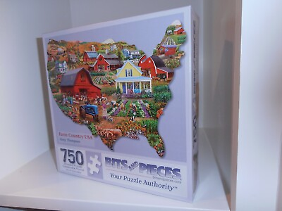 #ad 750 pc Shaped Puzzle Farm Country USA