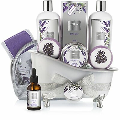 #ad Bath Gift Basket Set for Women: Relaxing at Home Spa Kit Scented with Lavender