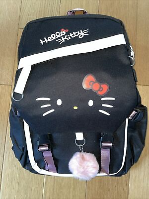 #ad Hello Kitty Black Sport School Back Pack USB Port Included Pink Accents