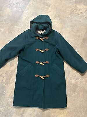 #ad LL Bean Vintage Toggle Hooded Zip Up Lined Wool Coat