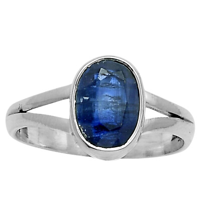 #ad Faceted Natural Blue Kyanite Brazil 925 Sterling Silver Ring s.8 Jewelry R 1002
