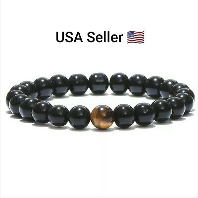 #ad 8mm Natural Matte Obsidian Tiger Eye Beads Bracelet Men Health Protect Balance