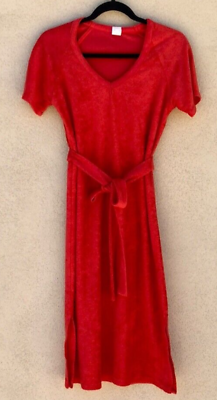 #ad Terrycloth V Neck Tie Waist Vintage 70#x27;s 80s Dress Women#x27;s Small
