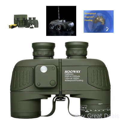 Hooway 7x50 Waterproof Floating Marine Binocular w Internal Rangefinder