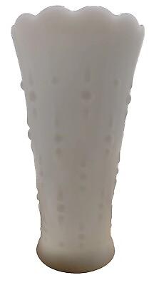 #ad 1960s Anchor Hocking White Milk Glass Vase • Teardrop and Pearl • Vintage 7.25quot;H