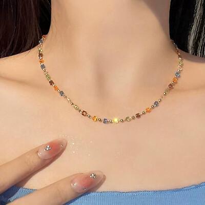 Rainbow 18k Gold Plated Multicolor Crystal Women Chain Necklace Jewellery Choker
