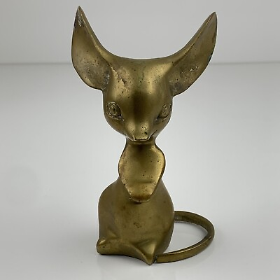 Vtg Solid Brass Mouse Large Ears Paperweight Sculpture Figurine MCM Patina 5quot;
