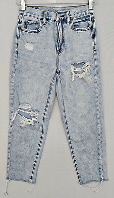 #ad American Eagle MOM Jean Jeans Womens 00 X Short Light Blue Distressed 24x22
