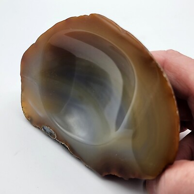 #ad Cut and Polished Natural Geode Striped Agate With Small Dish Shape Cut In