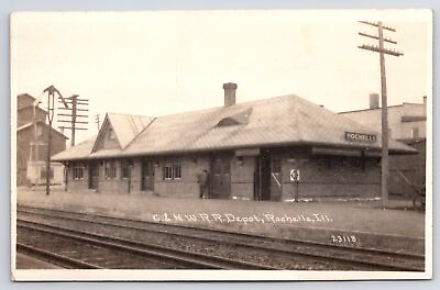#ad #ad Rochelle Illinois Chicago amp; Northwestern Railroad Depot c1920 CR Childs RPPC