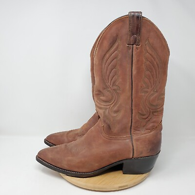 Vintage USA Mens 10 D Brown Leather Western Cowboy Boots Pull On